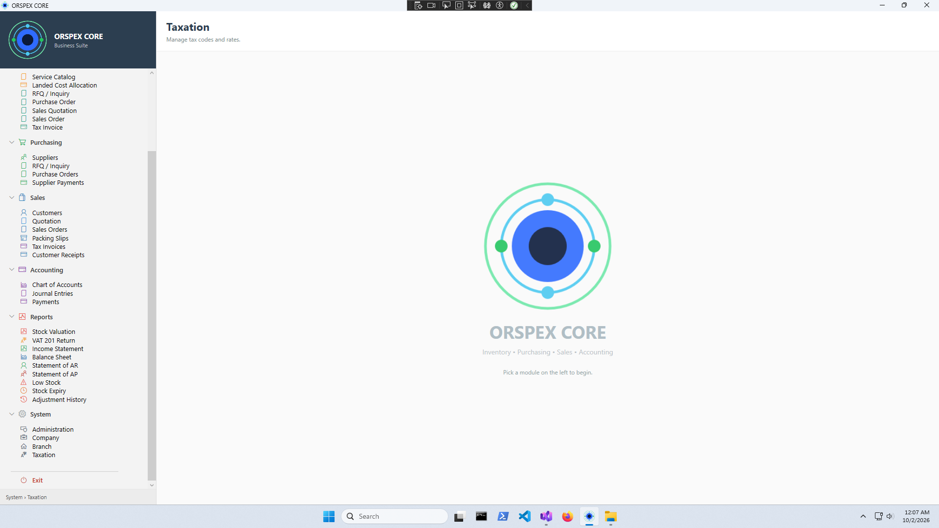 ORSPEX Business Suite Main Dashboard